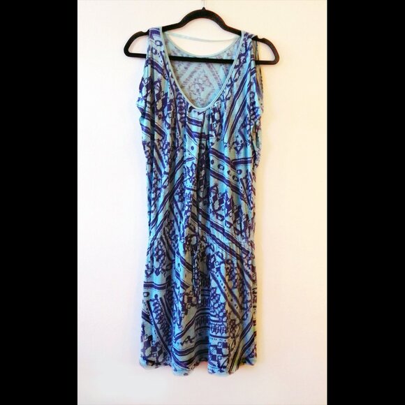 Calvin Klein Blue Patterned Cold Shoulder Short Sleeve Dress - Picture 1 of 4